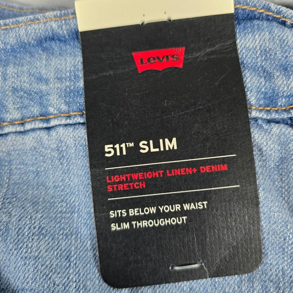 Levis 511 Slim Light Wash Linen Denim Stretch Jeans Mens 34x34 New 04511-6137